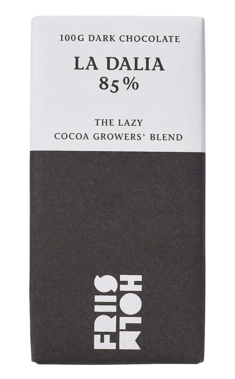 La Dalia 85% 85% dark bar packaging by Friis Holm