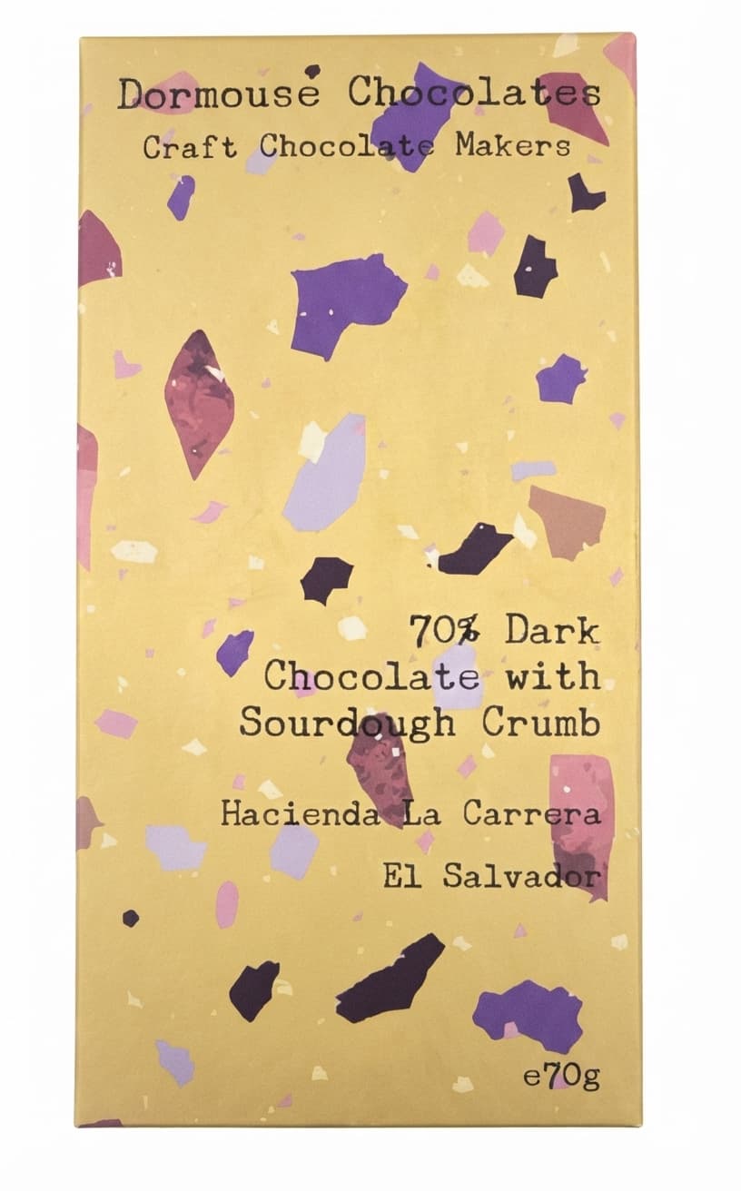 Sourdough Crumb 70% Hacienda La Carrera 70% dark bar packaging by Dormouse Chocolates