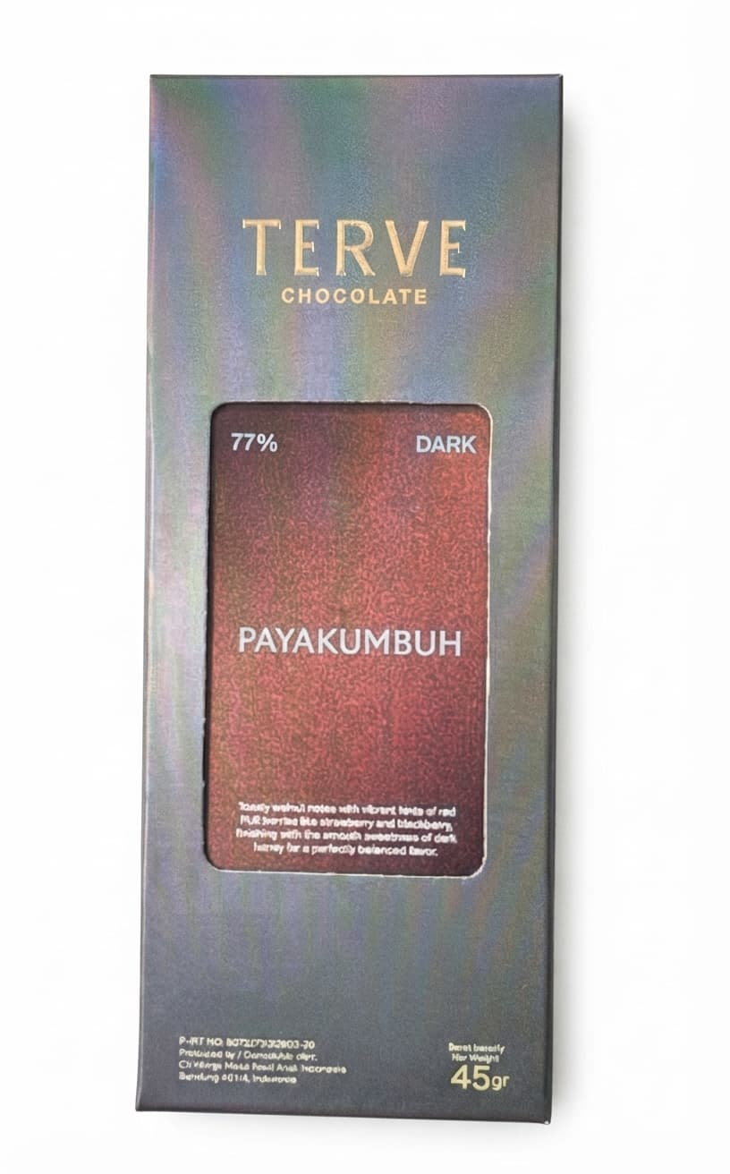 Payakumbuh 77% 77% dark bar packaging by Terve