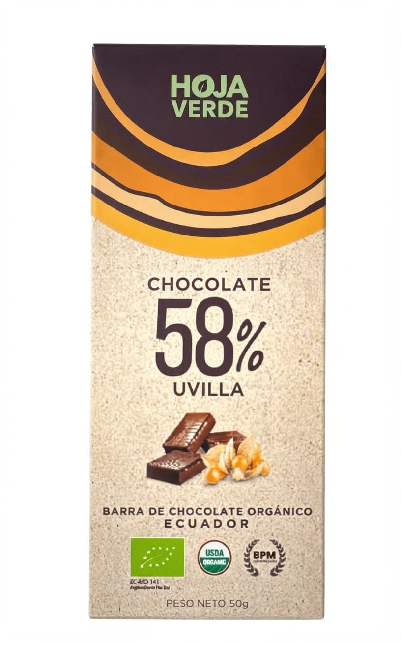Uvilla 58% 58% dark bar packaging by Hoja Verde