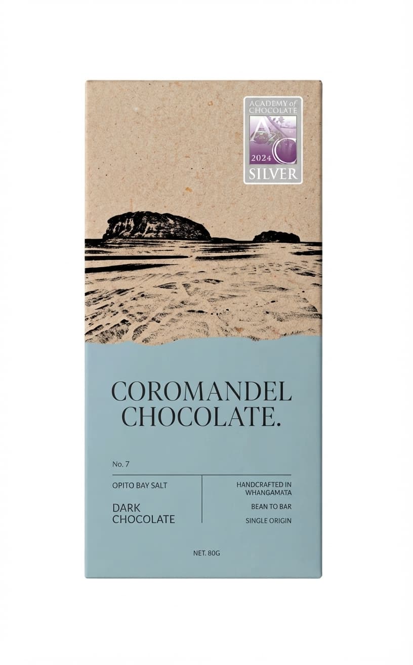 Opito Bay Salt 72% 72% dark bar packaging by Coromandel Chocolate