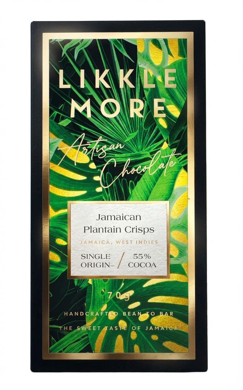 Jamaican Plantain Crisps 55% milk bar packaging by Likkle More