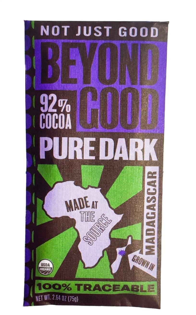 Pure Dark 92% 92% dark bar packaging by Beyond Good