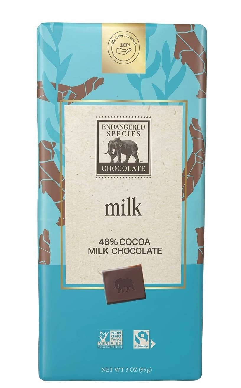 48% Cocoa Milk Chocolate 48% milk bar packaging by Endangered Species Chocolate