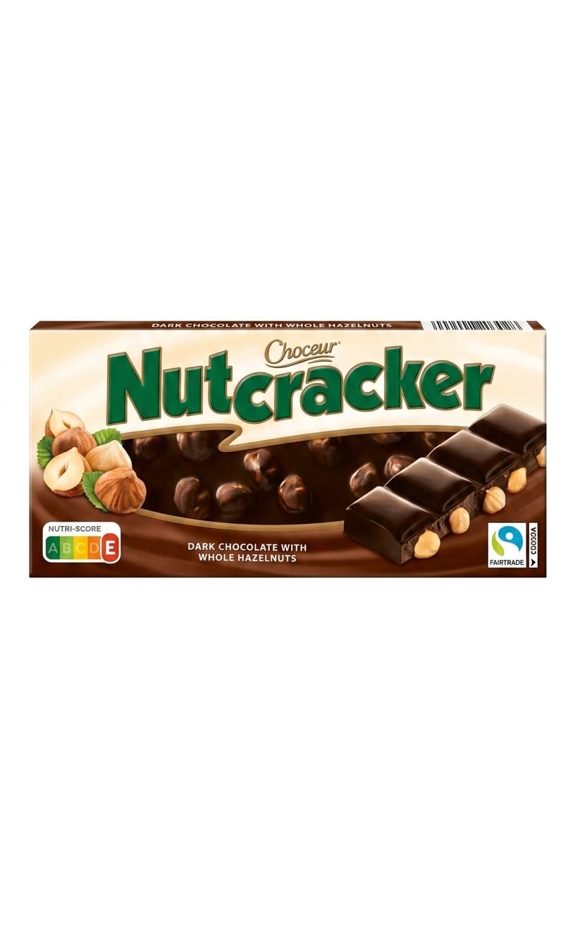 Nutcracker 50% dark bar packaging by Choceur