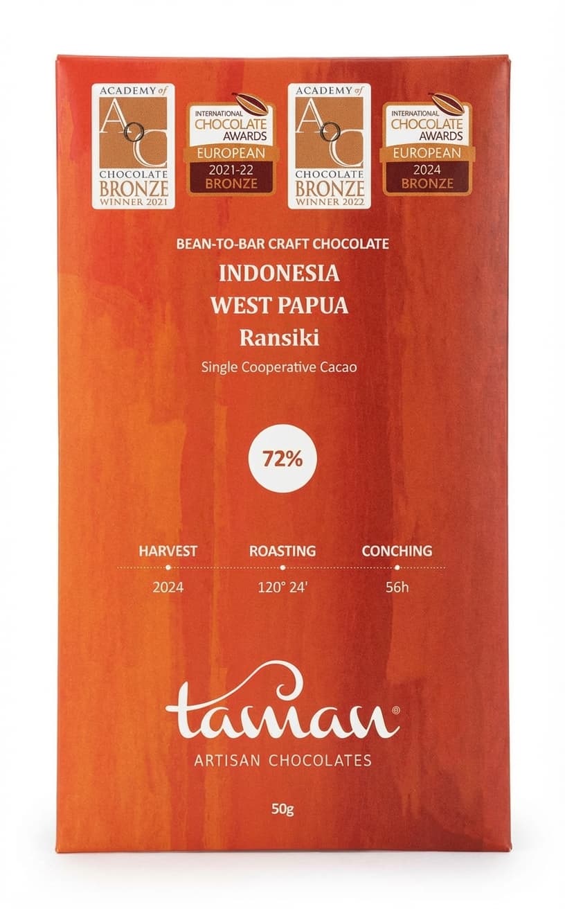 Indonesia West Papua Ransiki 72% 72% dark bar packaging by Taman
