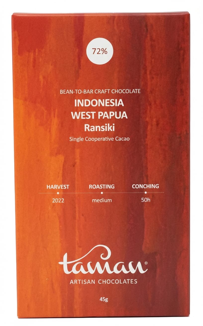 Ransiki 72% 72% dark bar packaging by Taman
