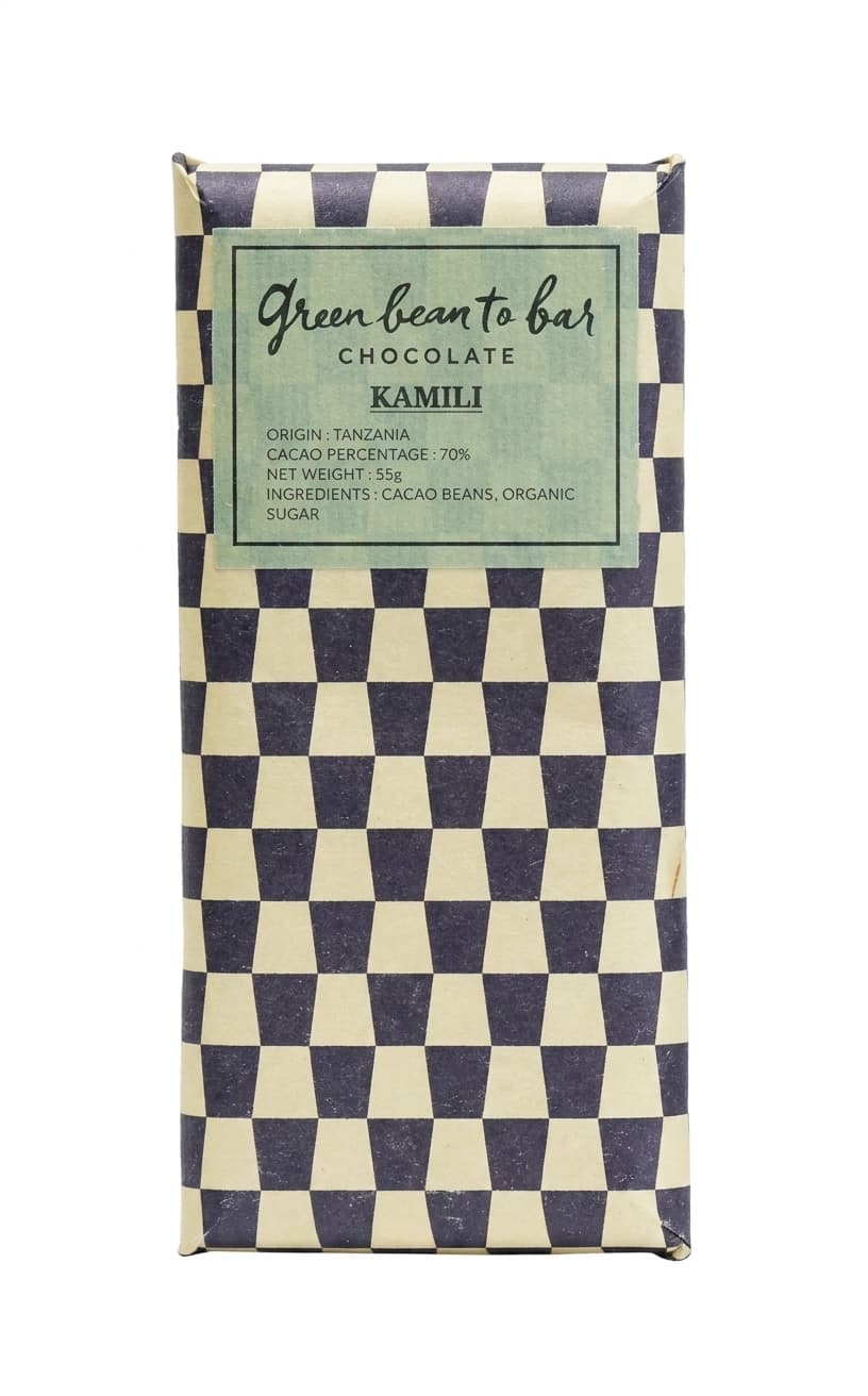 Kamili 70% dark bar packaging by Green Bean to Bar Chocolate