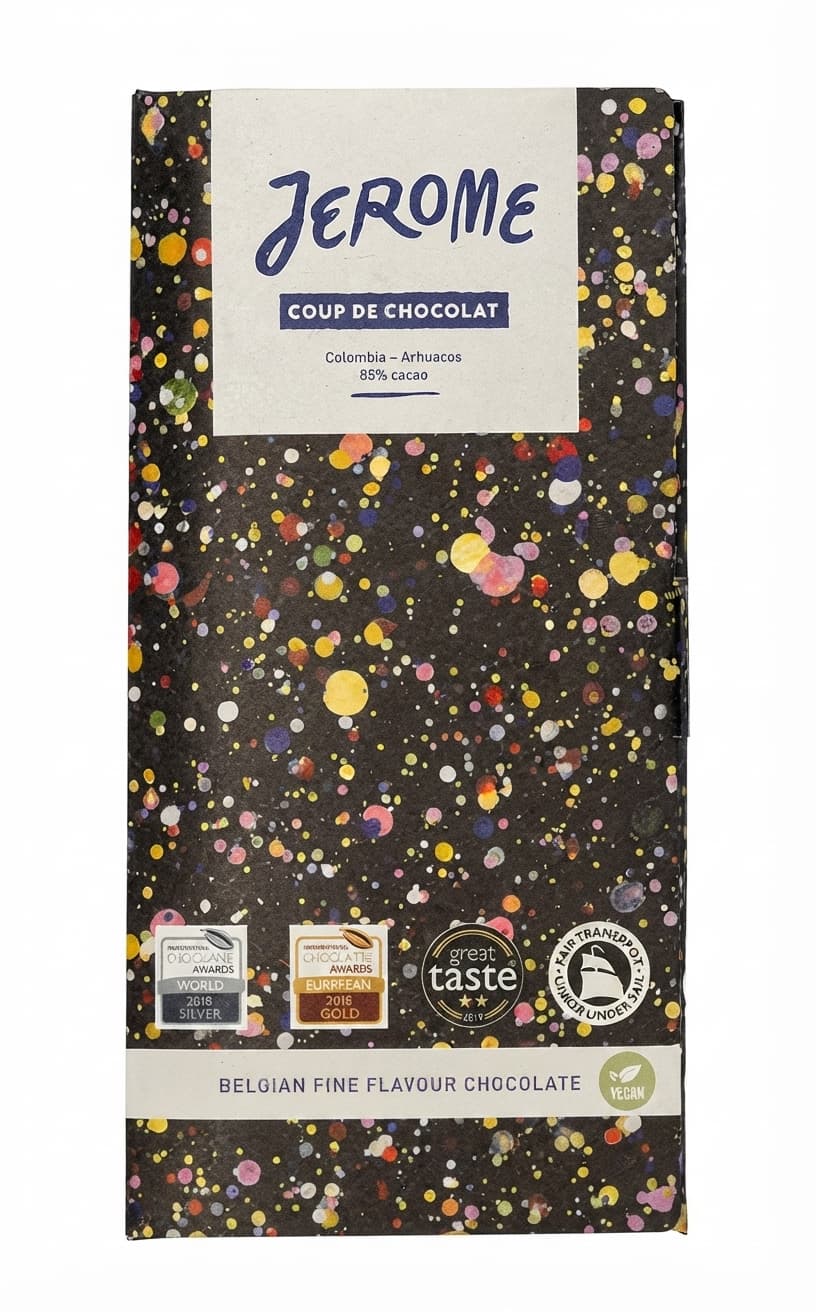 Jerome 85% 85% dark bar packaging by Coup de Chocolat