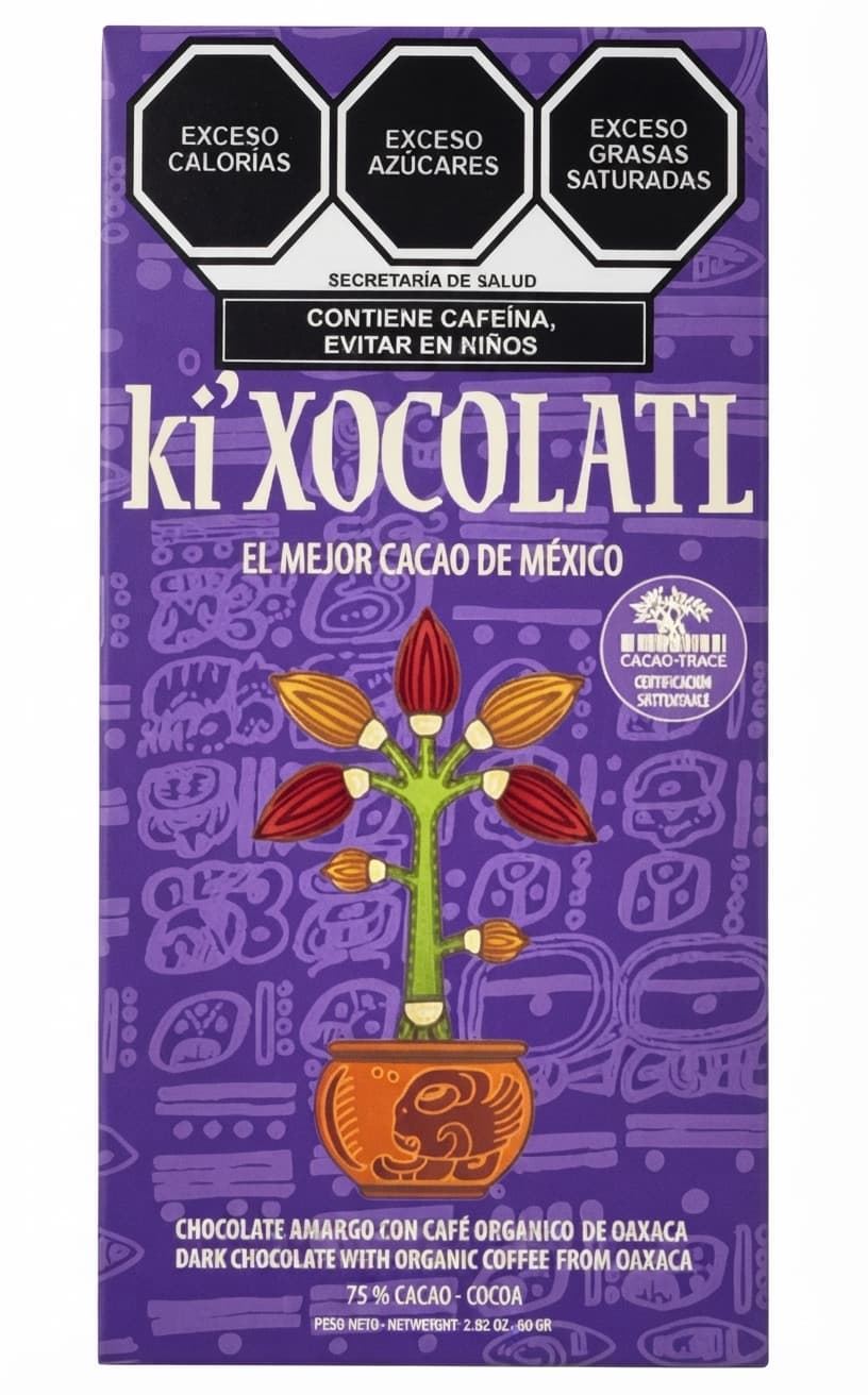 Coffee Oaxaca 75% 75% dark bar packaging by Ki'Xocolatl