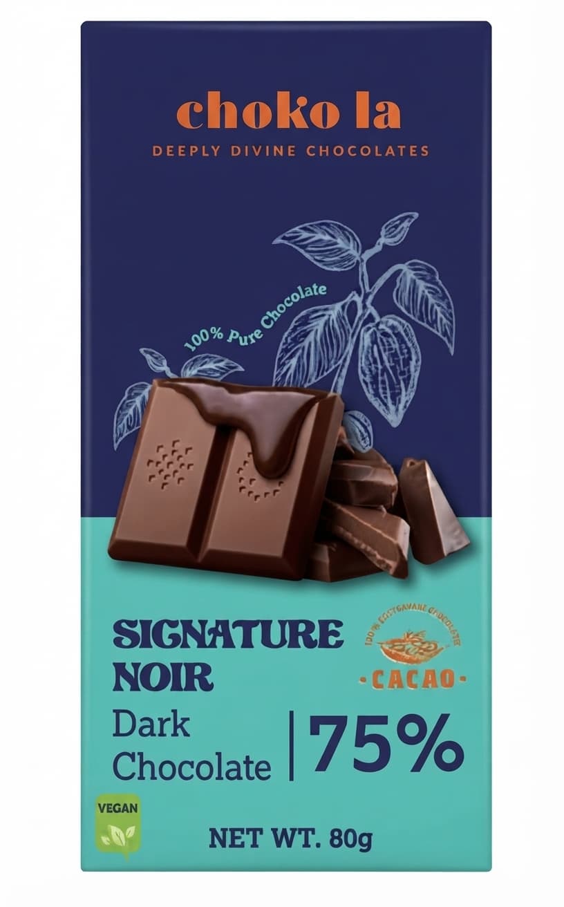 Signature Noir 75% 75% dark bar packaging by choko la
