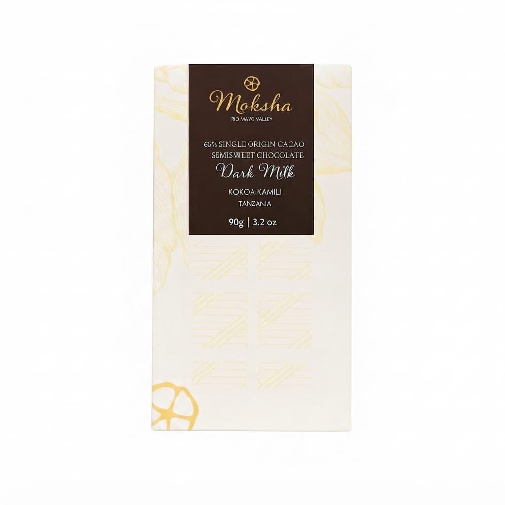 Tanzania 65% 65% milk bar packaging by Moksha Chocolate