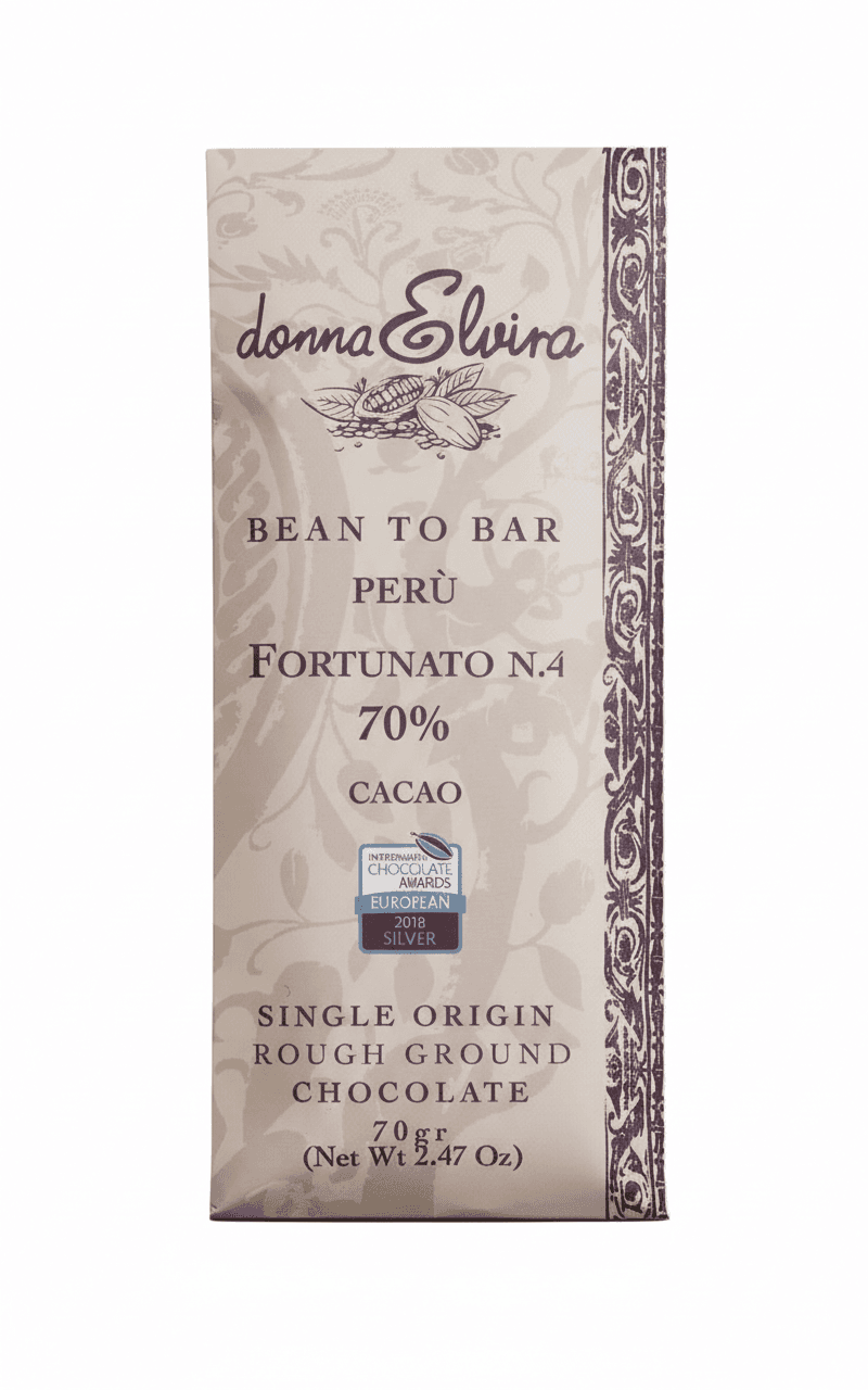 Peru Fortunato No. 4 70% dark bar packaging by Donna Elvira