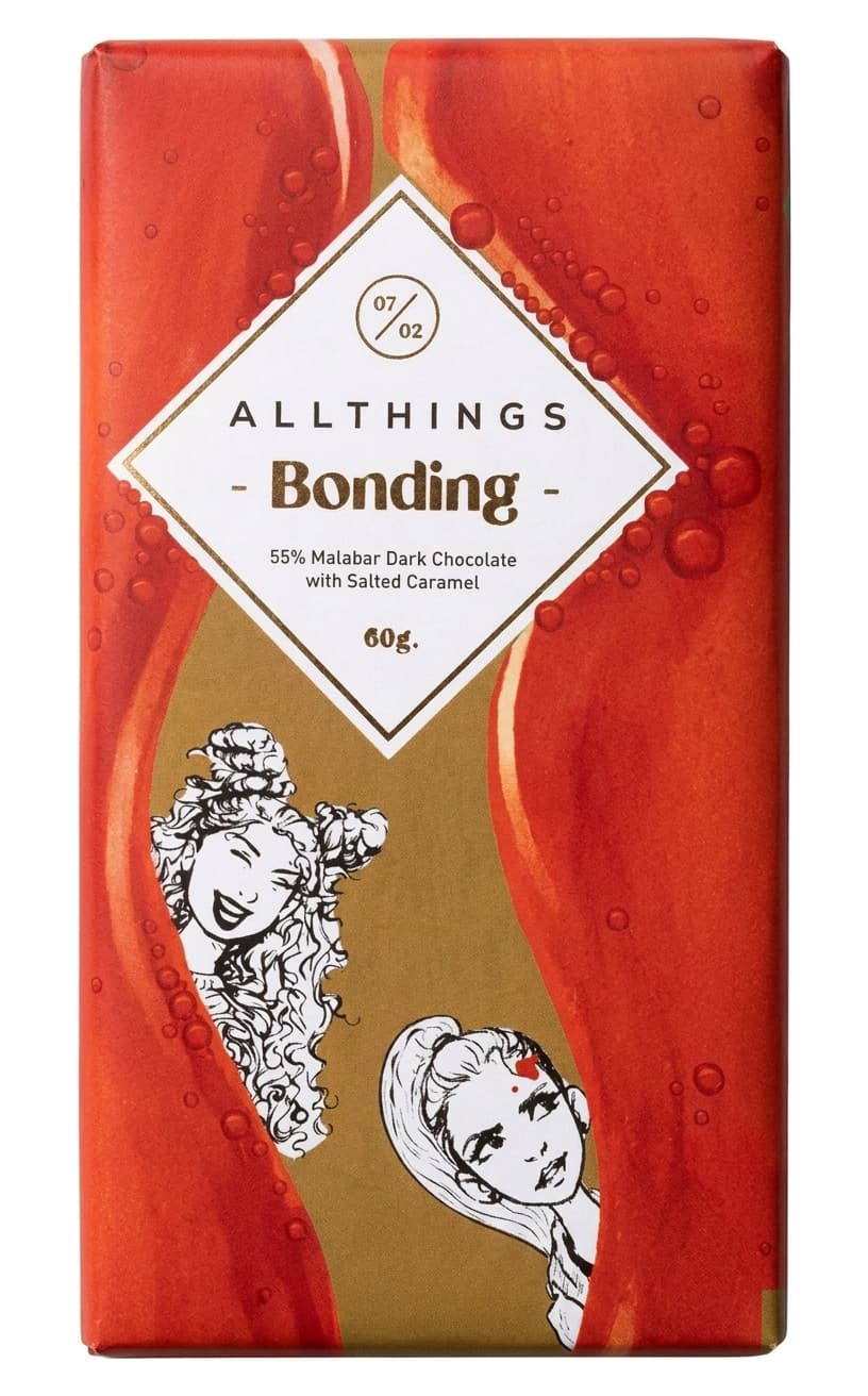 Bonding 55% dark bar packaging by All Things Chocolate