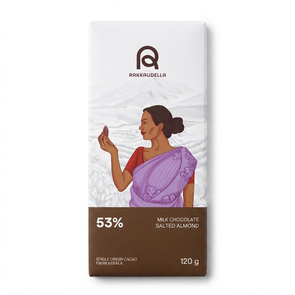 Salted Almond 53% 53% milk bar packaging by Rakkaudella