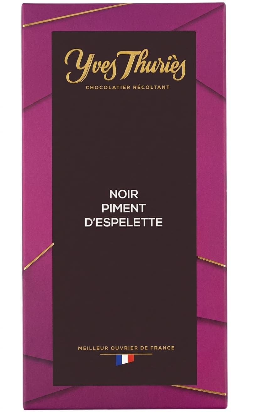 Noir Piment D'Espelette 70% dark bar packaging by Yves Thuriès
