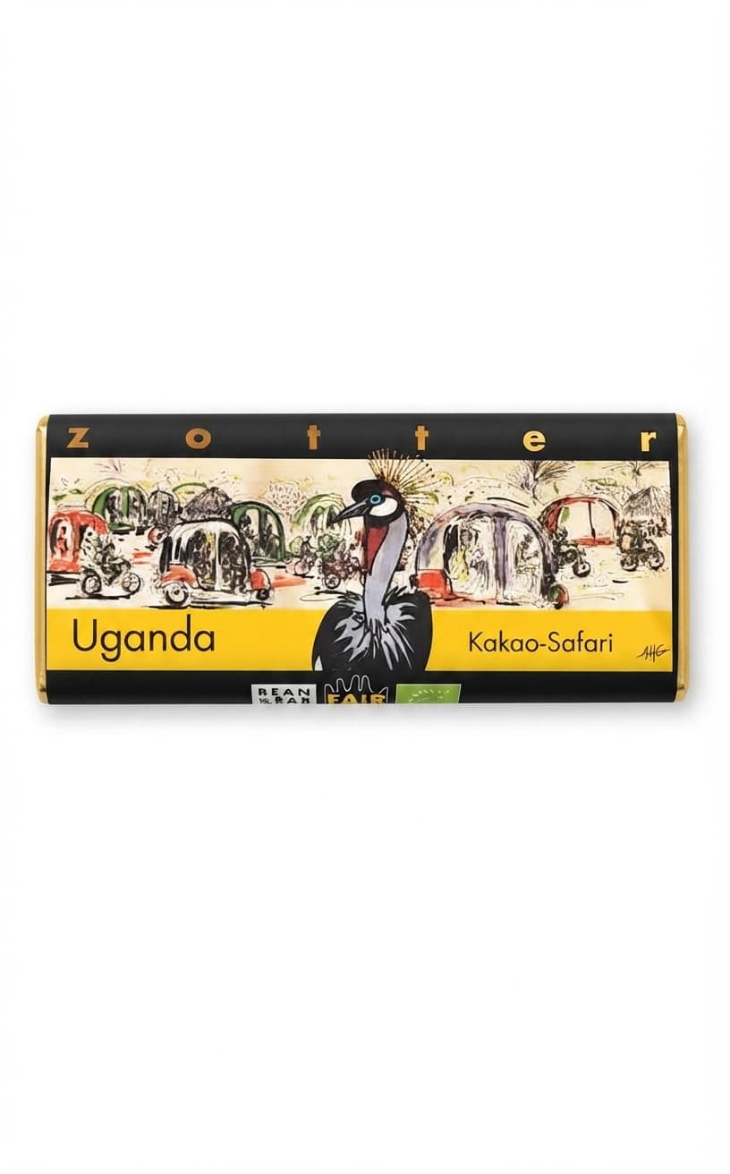 Kakao-Safari Uganda 70% dark bar packaging by Zotter