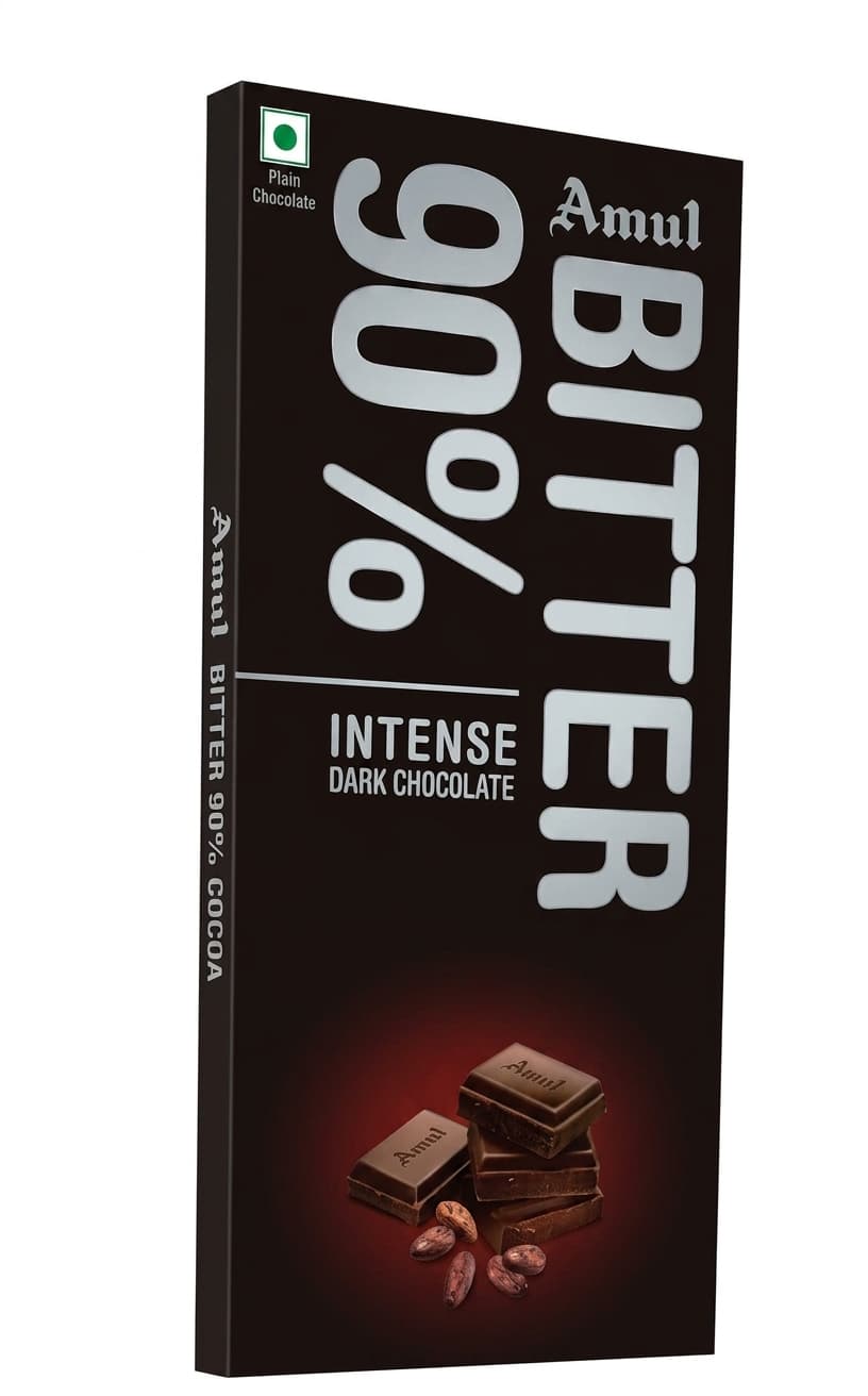 Bitter 90% 90% dark bar packaging by Amul