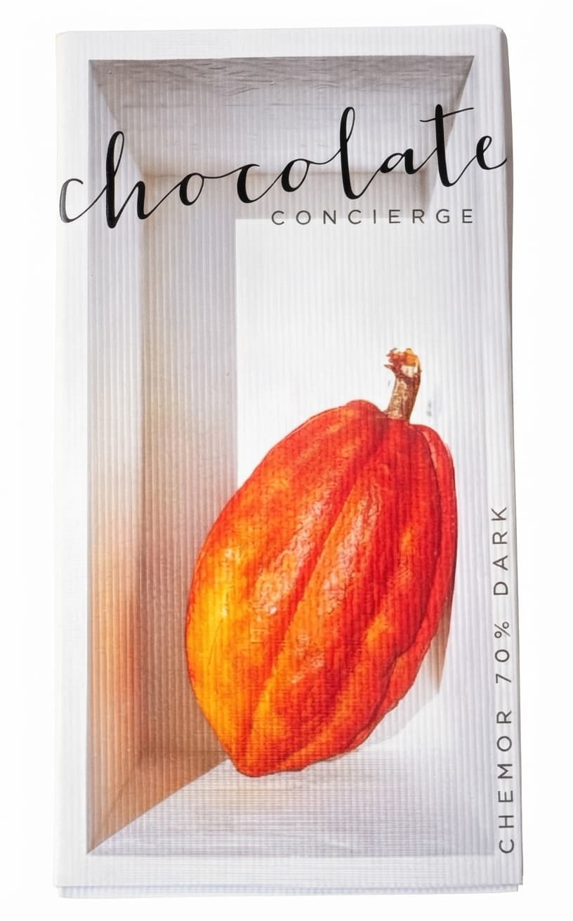 Chemor 70% 70% dark bar packaging by Chocolate Concierge