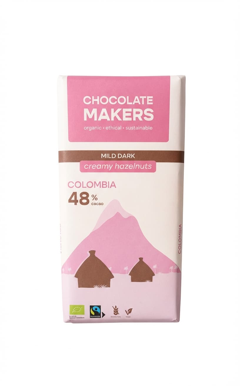 Colombia 48% creamy hazelnuts 48% dark bar packaging by undefined