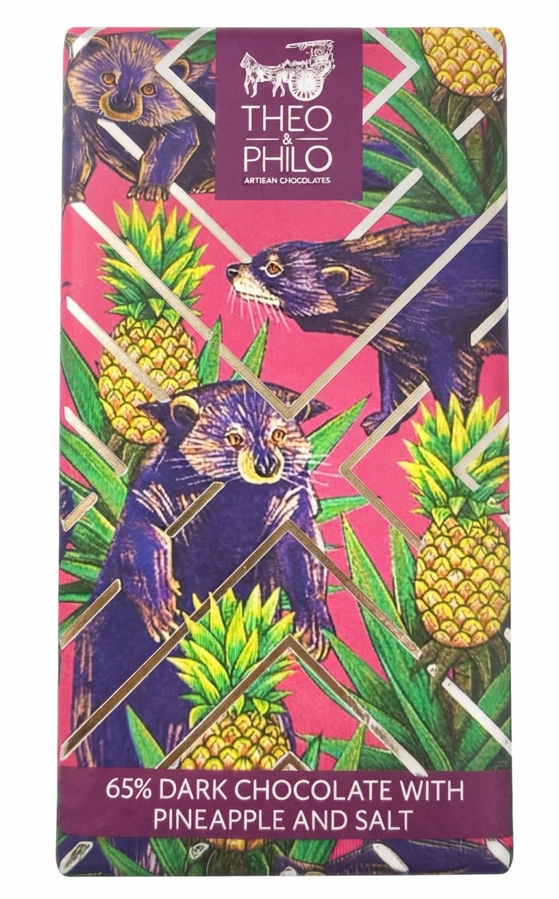 Pineapple and Salt 65% 65% dark bar packaging by Theo & Philo