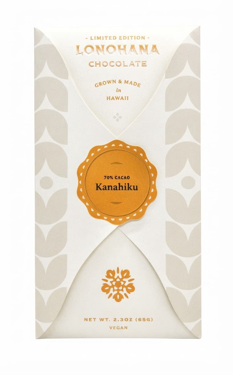 Kanahiku 70% 70% dark bar packaging by Lonohana Estate Chocolate