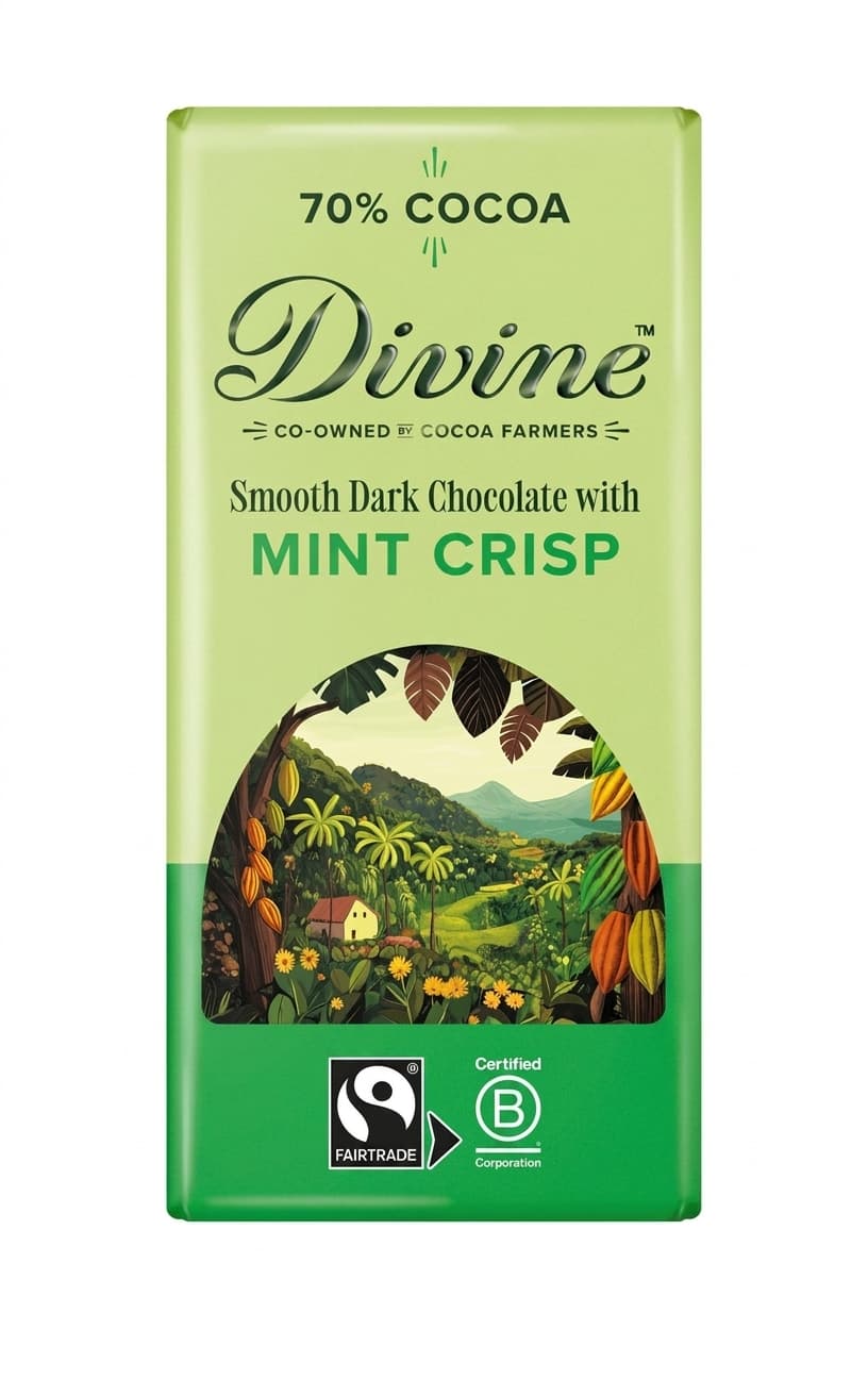 Mint Crisp 70% 70% dark bar packaging by Divine