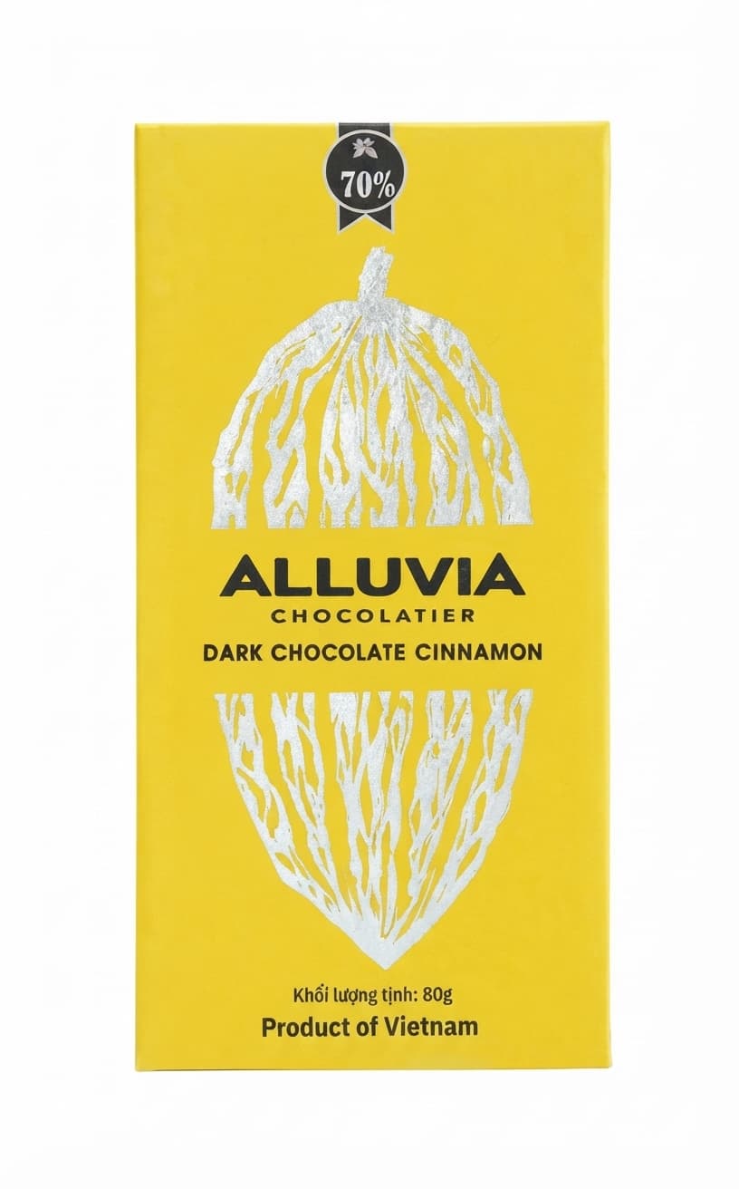 Cinnamon 70% 70% dark bar packaging by Alluvia