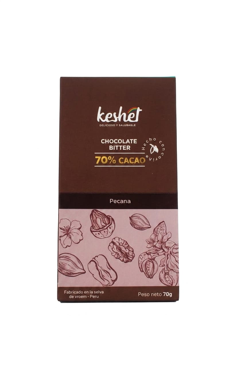 Pecan 70% 70% dark bar packaging by keshet