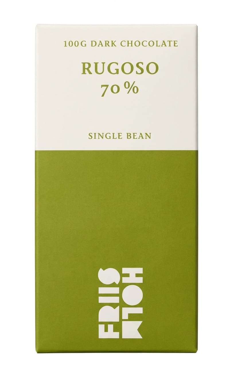 Rugoso 70% 70% dark bar packaging by Friis Holm