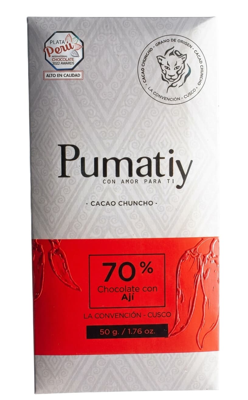 70% Chocolate con Ají 70% dark bar packaging by Pumatiy