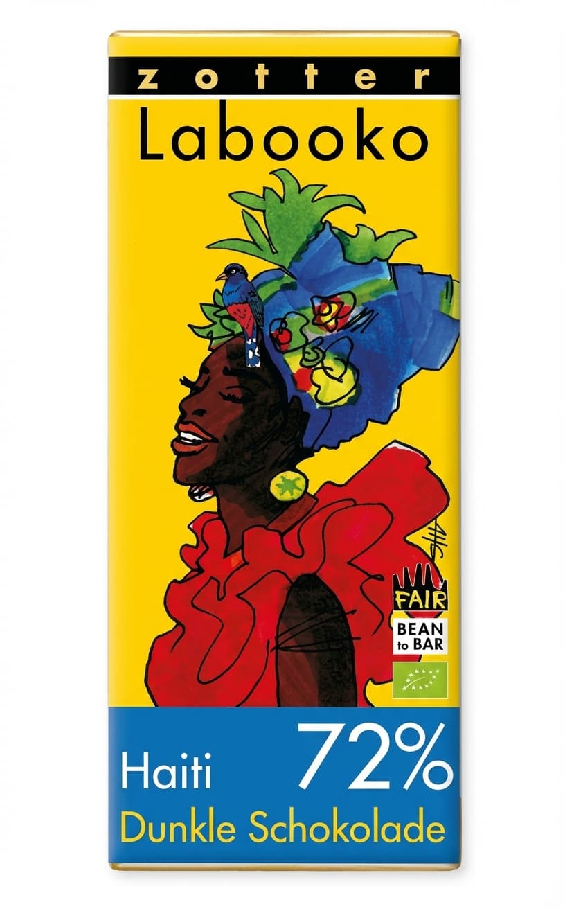 Labooko Haiti 72% 72% dark bar packaging by Zotter