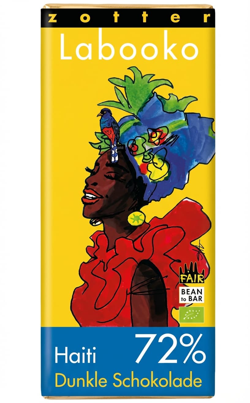 Labooko Haiti 72% 72% dark bar packaging by Zotter