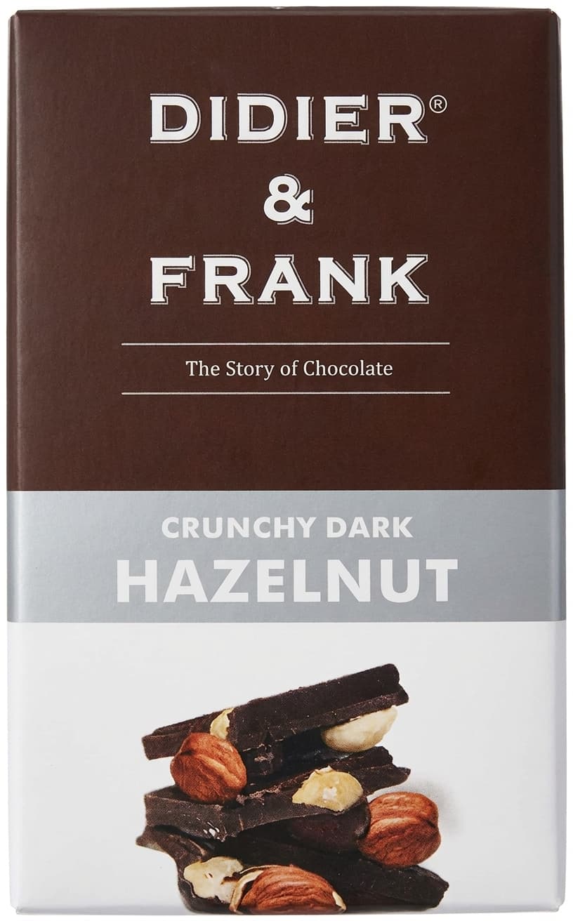 Crunchy Dark Hazelnut 65% dark bar packaging by Didier & Frank
