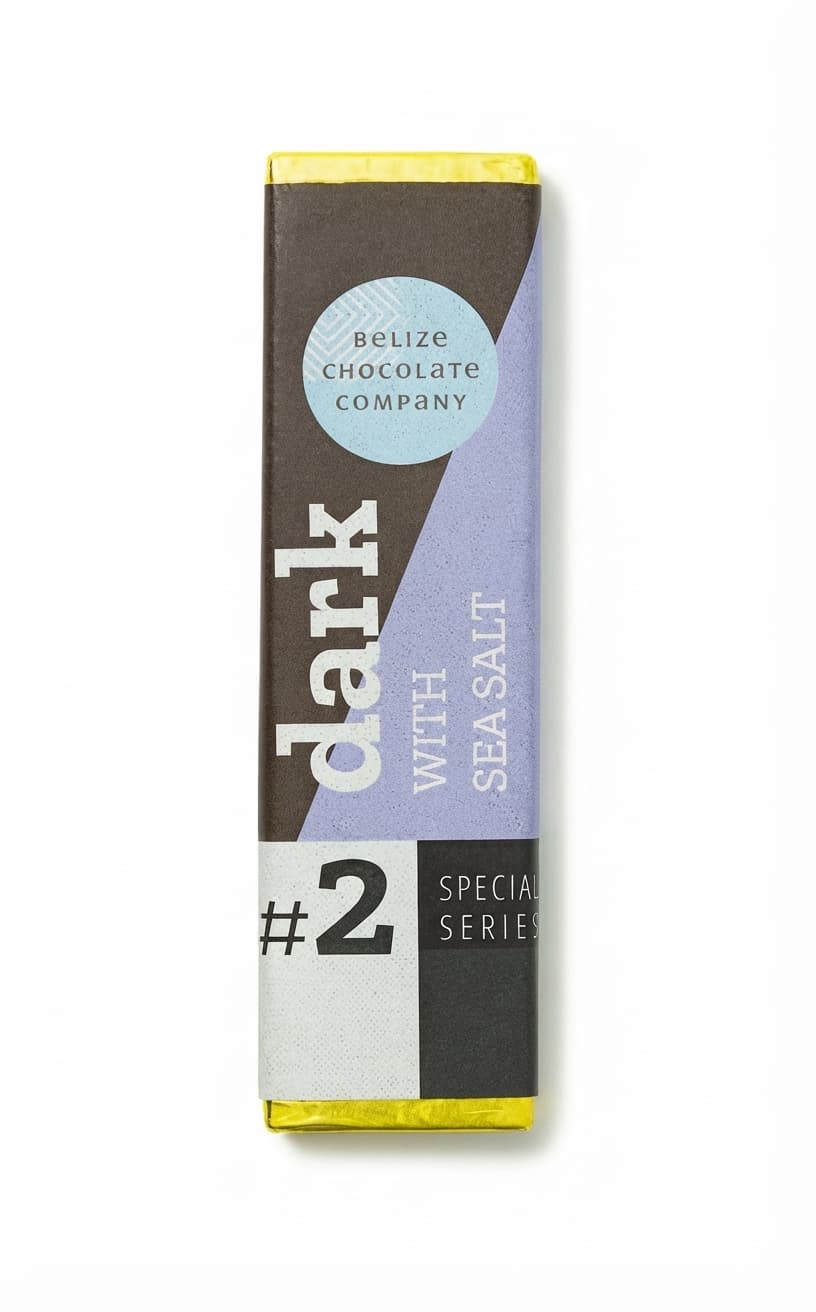 Sea Salt 70% 70% dark bar packaging by Belize Chocolate Company