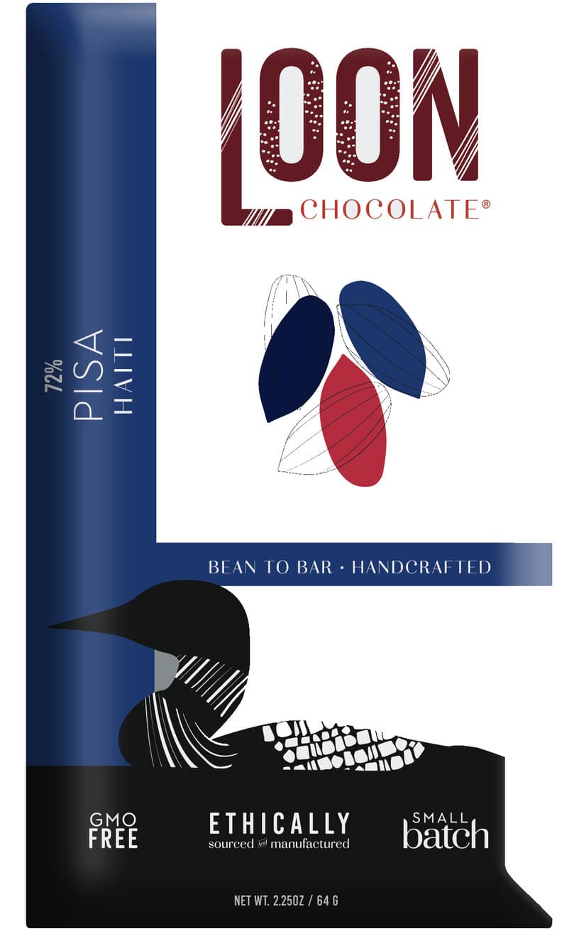 Pisa Haiti 72% 72% dark bar packaging by Loon Chocolate