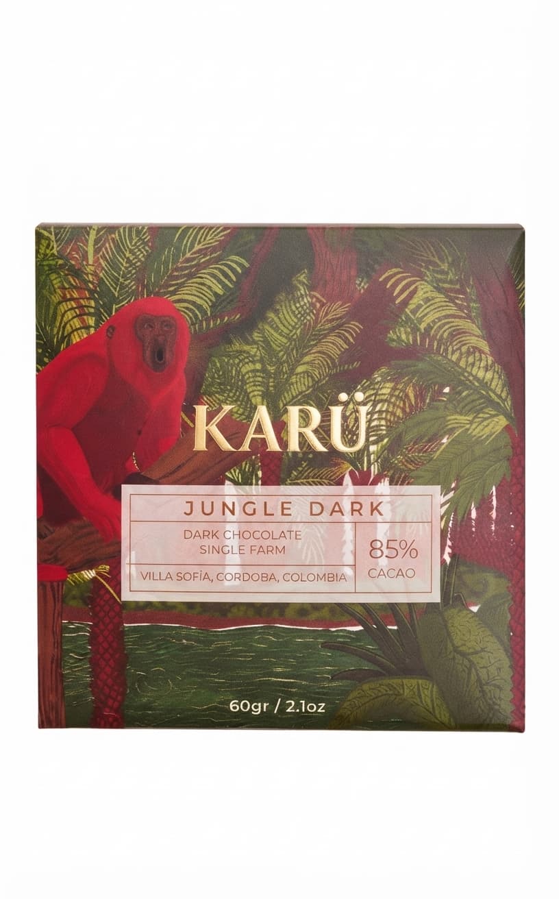 Jungle Dark 85% 85% dark bar packaging by KARÜ