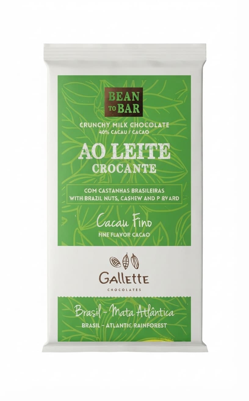 Brazilian Nuts 40% 40% milk bar packaging by Gallette Chocolates