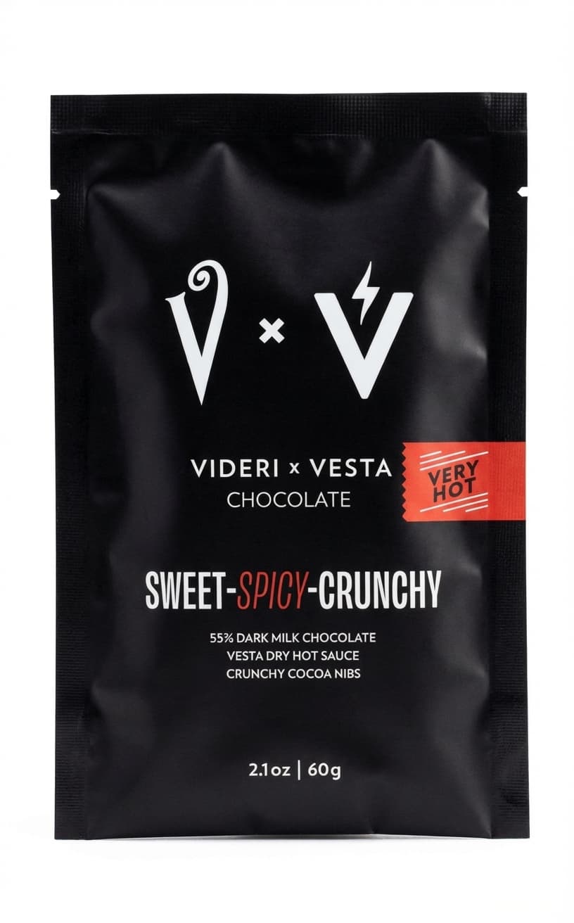 Sweet-Spicy-Crunchy 55% 55% milk bar packaging by Videri