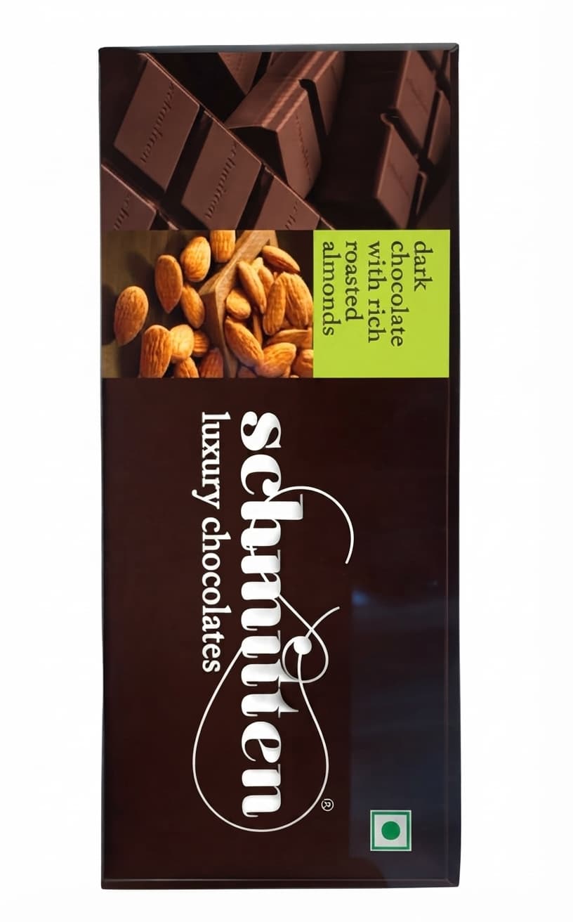 Dark Roasted Almonds dark bar packaging by Schmitten