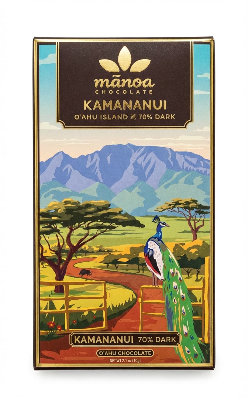 Kamananui 70% dark bar packaging by mānoa chocolate