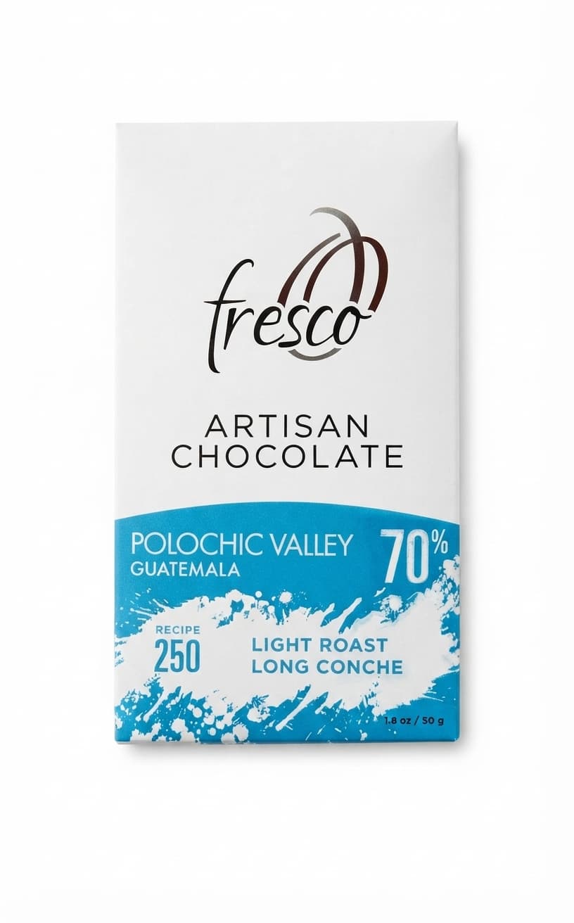 Polochic Valley Guatemala 70% Light Roast 70% dark bar packaging by Fresco