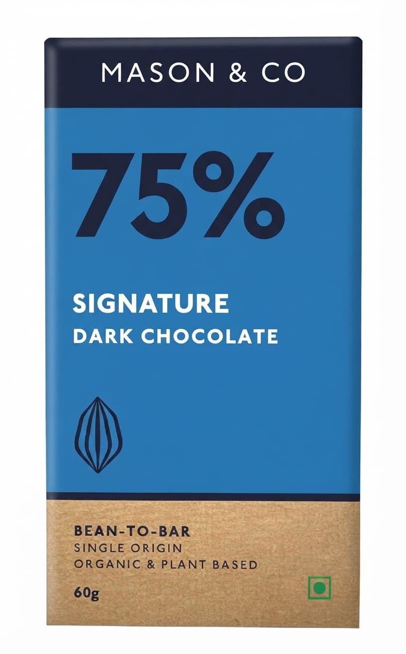 Signature 75% 75% dark bar packaging by Mason & Co