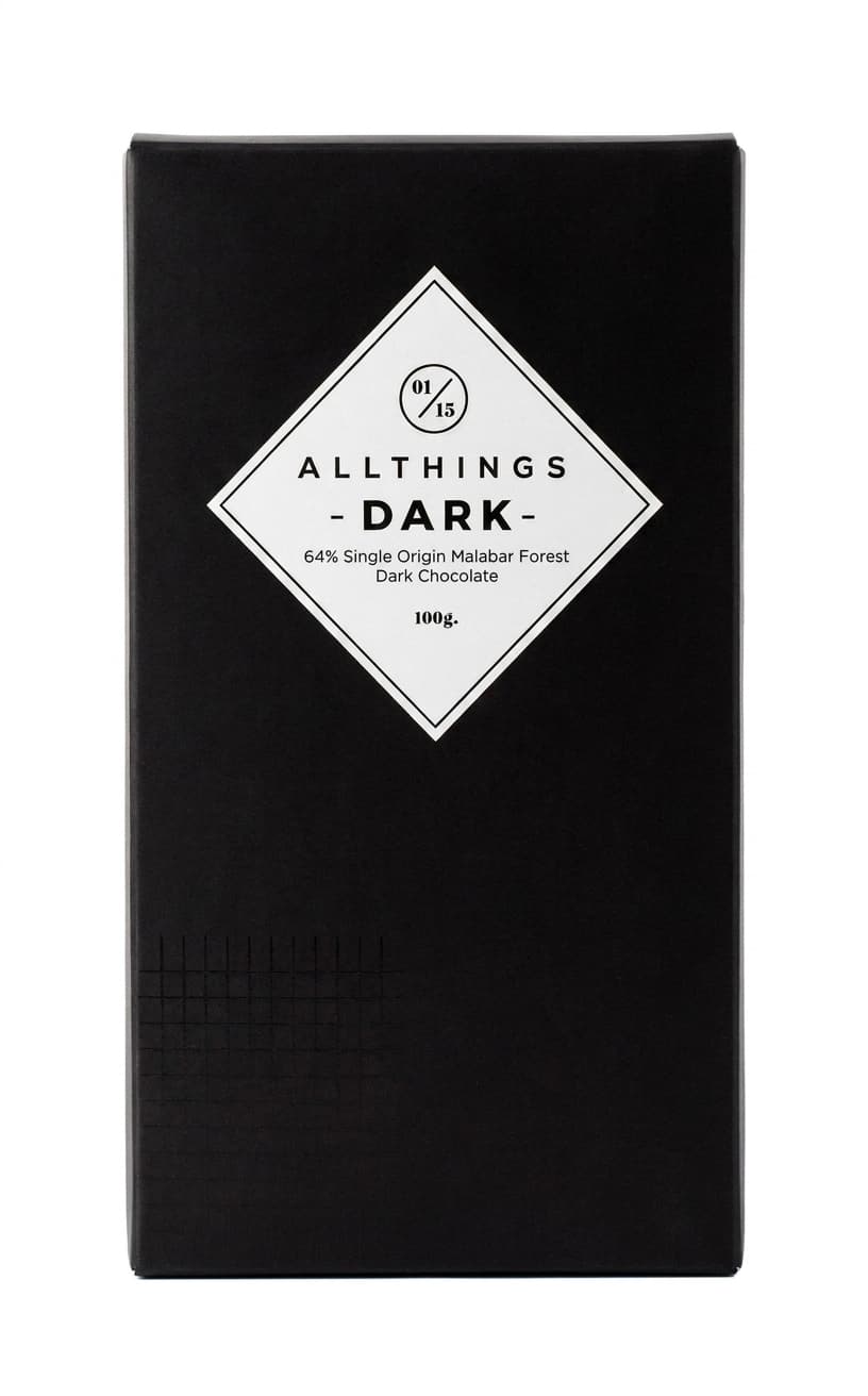 Dark 64% 64% dark bar packaging by All Things Chocolate