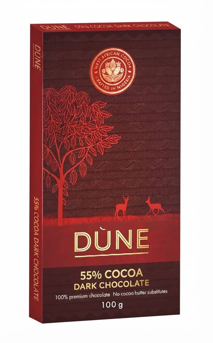 55% Cocoa Dark 55% dark bar packaging by DÙNE