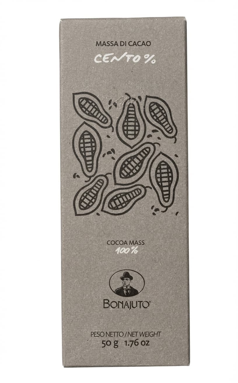 Cocoa Mass 100% 100% dark bar packaging by Bonajuto