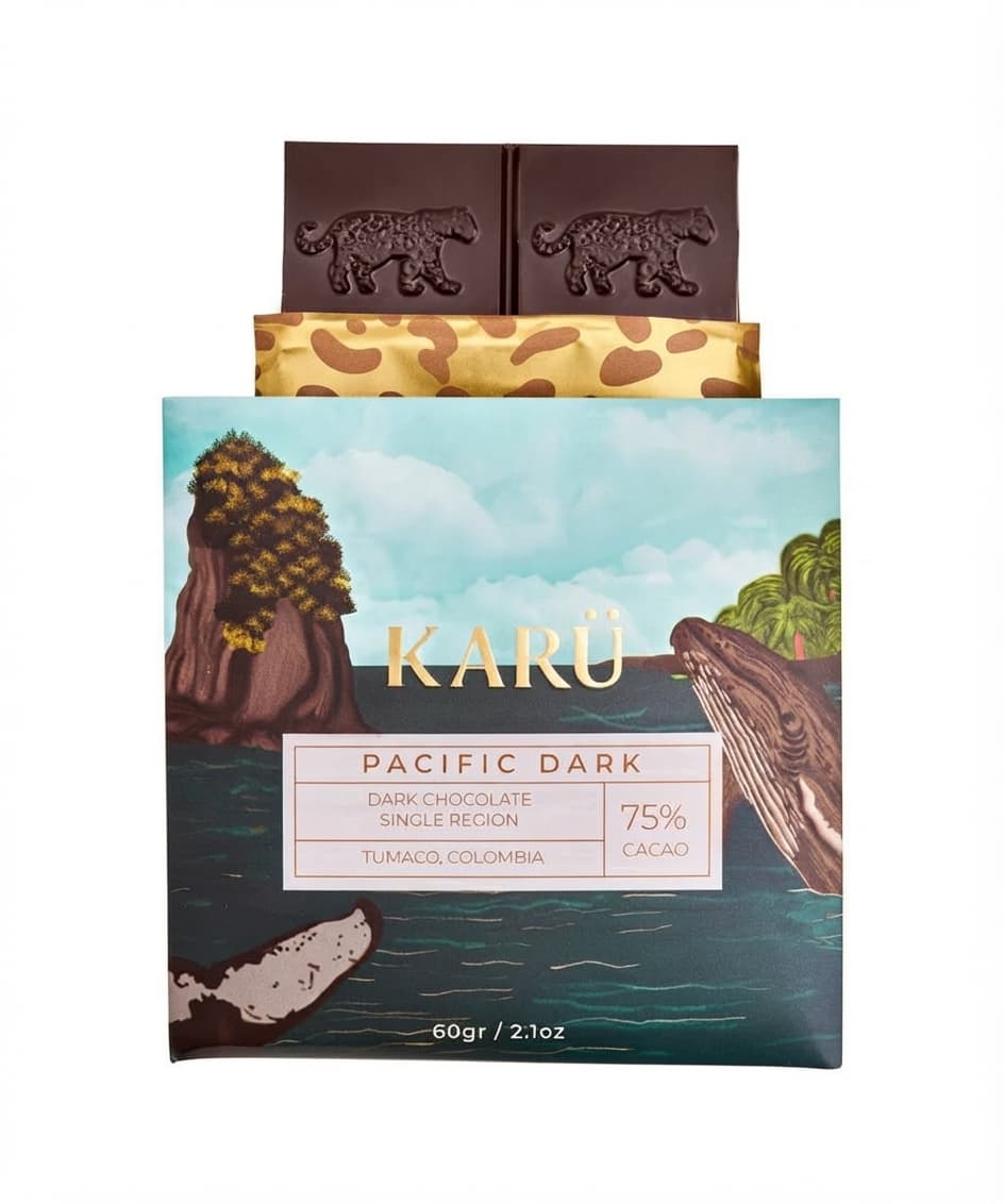 Pacific Dark 75% 75% dark bar packaging by KARÜ