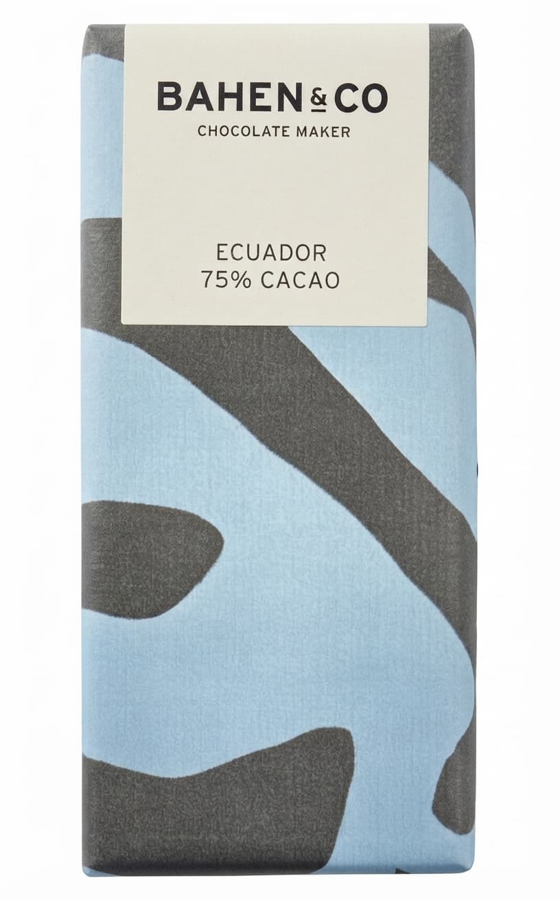Ecuador 75% 75% dark bar packaging by Bahen & Co