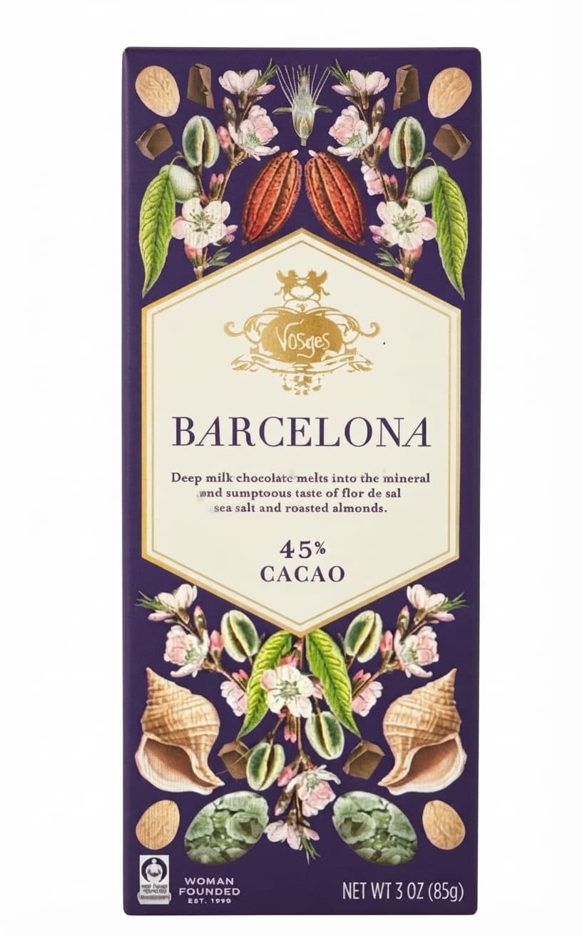 Barcelona 45% milk bar packaging by Vosges