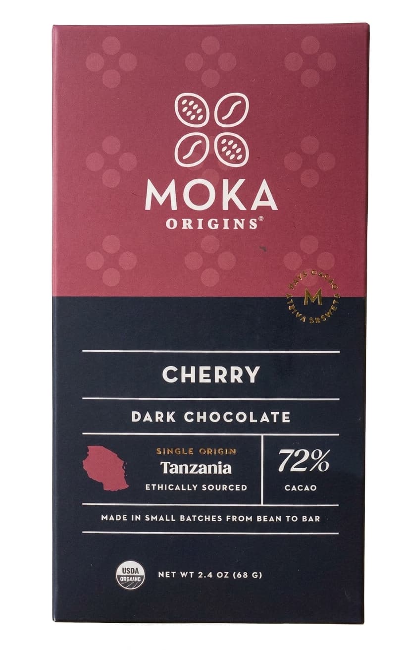 Cherry 72% 72% dark bar packaging by Moka Origins